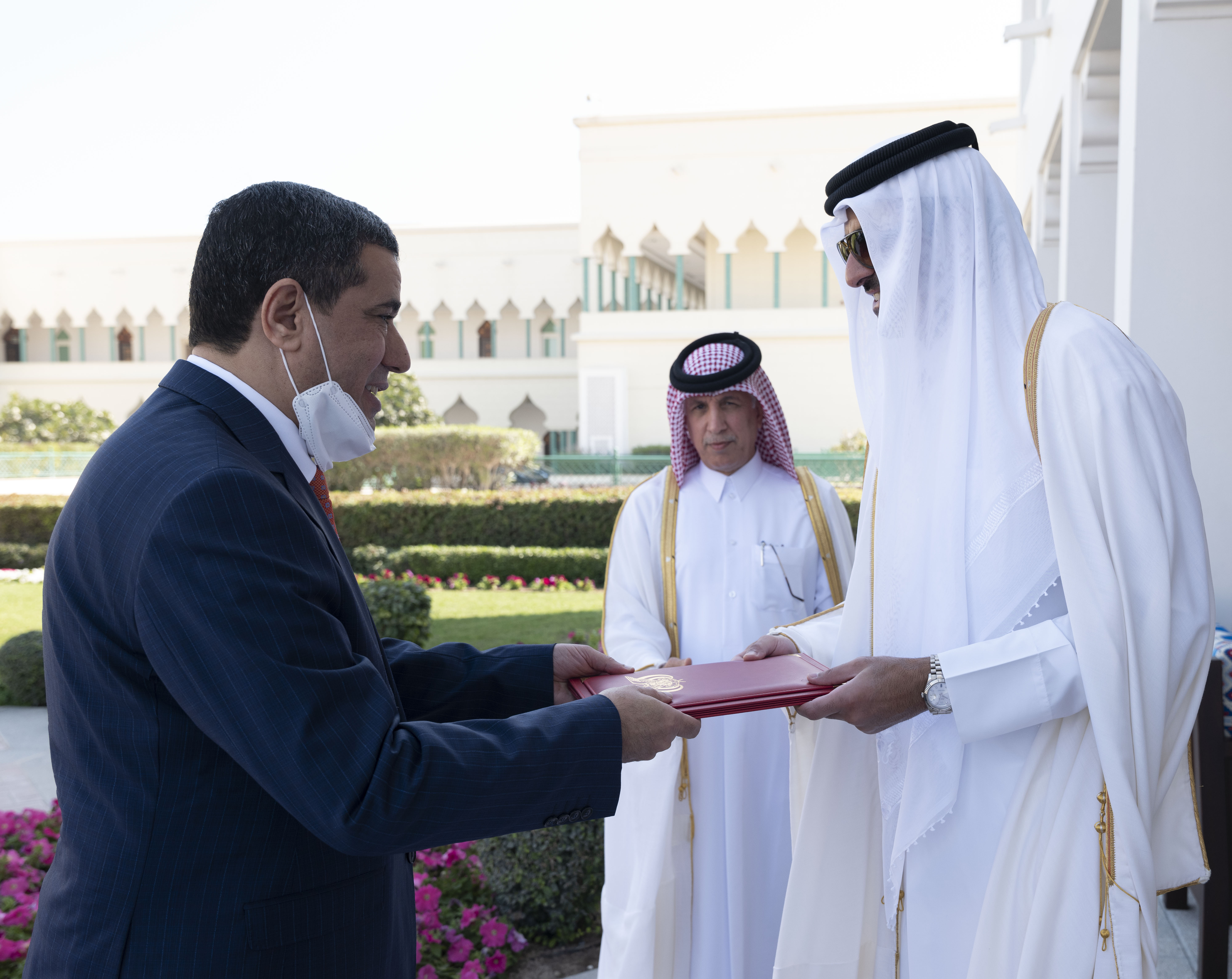 HH The Amir Receives Credentials of Five New Ambassadors
